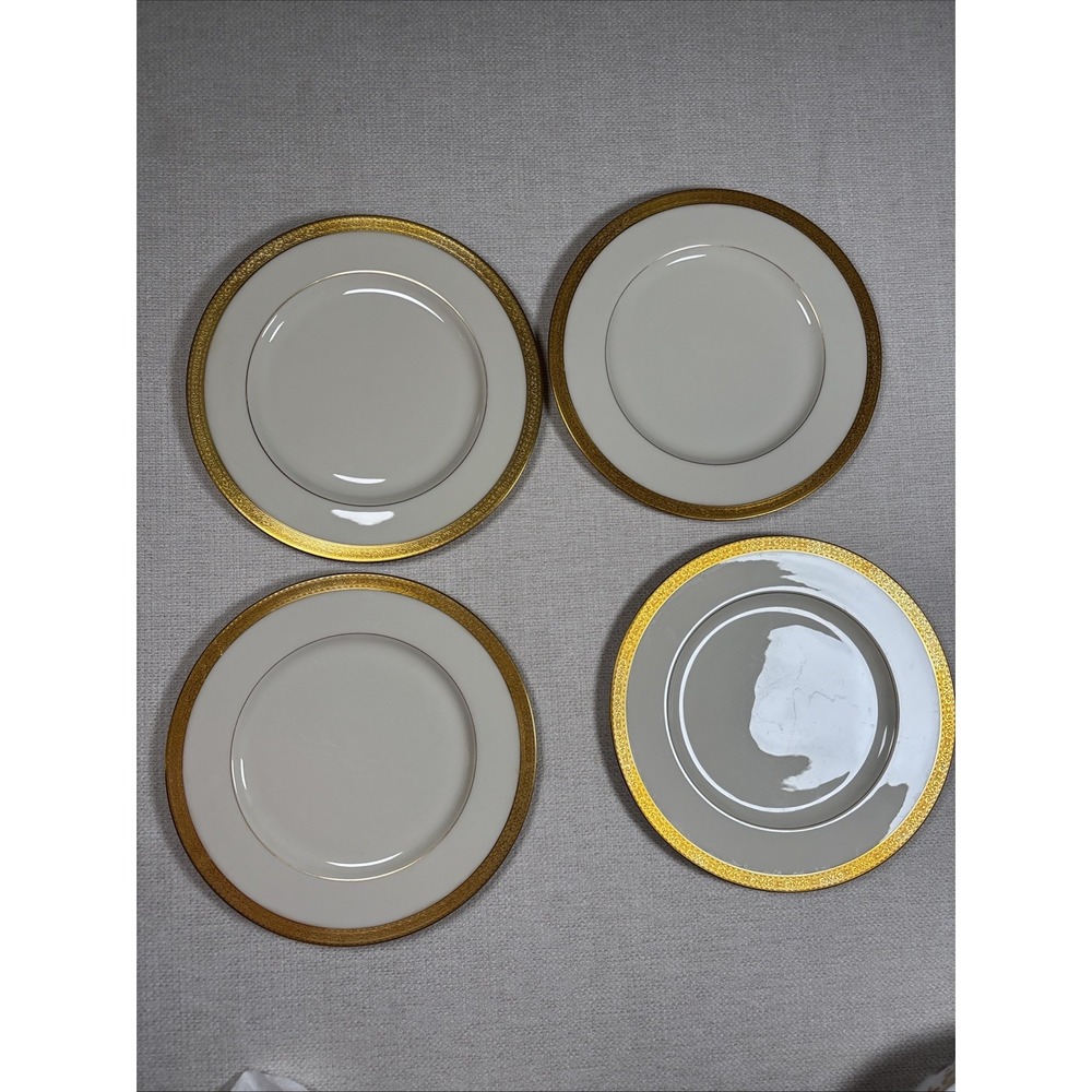 ⁠4 Lenox STANFORD O-12 Dinner Plates 10.25" Gold Heavy Encrusted Border⁠